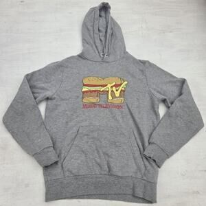MTV Hoodie Mens Size Small Gray MTV Burger Design Music Television Retro